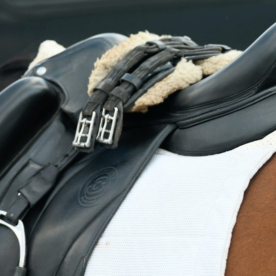 Dressage saddle detail from a product shoot